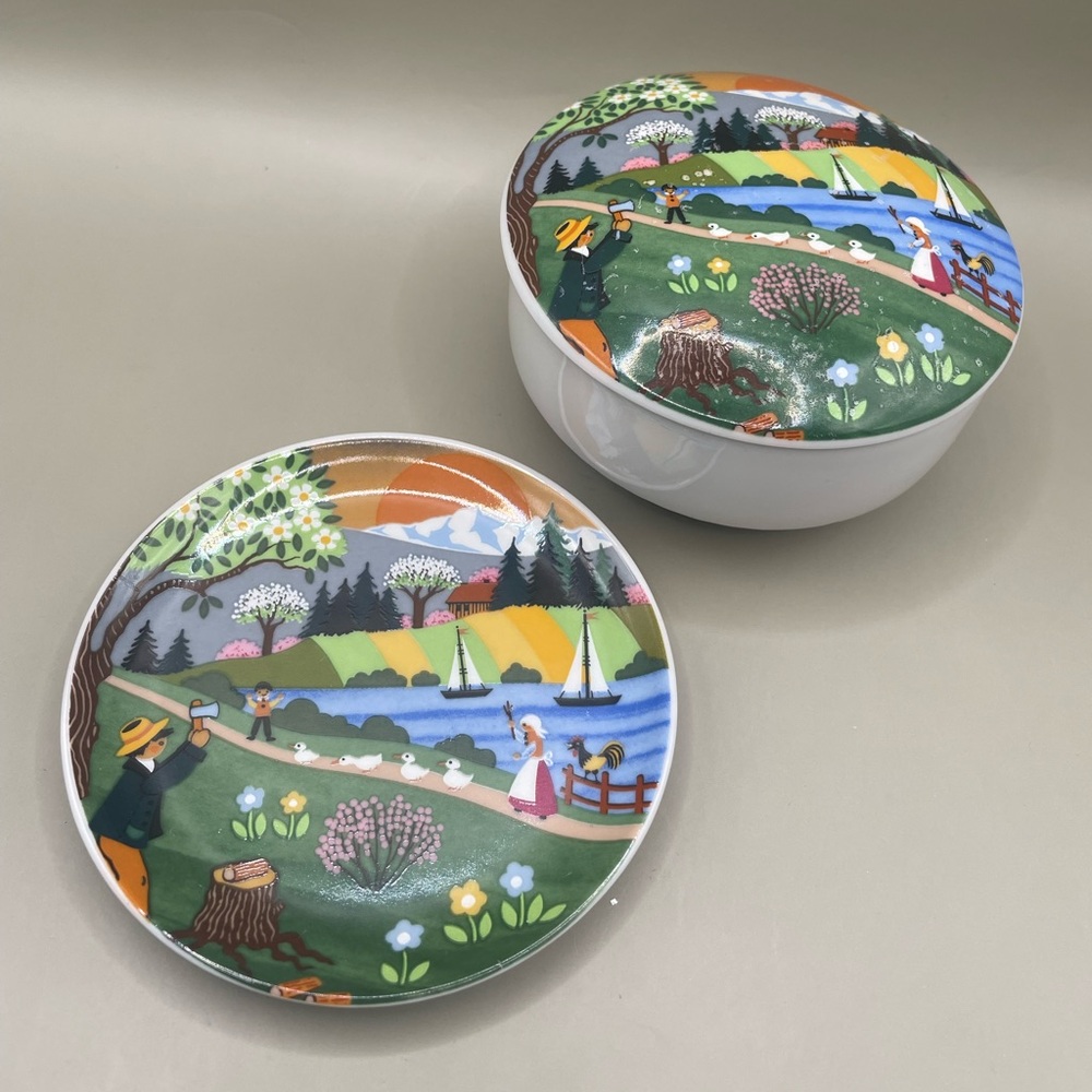 VTG W. Germany Reutter Porzellan SPRING Trinket Box & Dish Barbara Furstenhofer